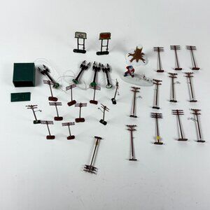 Vintage Model Train Accessories Lot Poles Signs Figures Buildings As Is